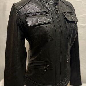 Elegant Black Leather Jacket for Women
